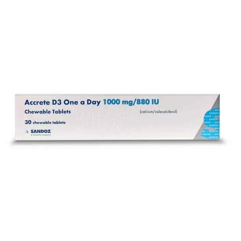Accrete D3 One-A-Day 1000mg/880IU Chewable 30 Tablets