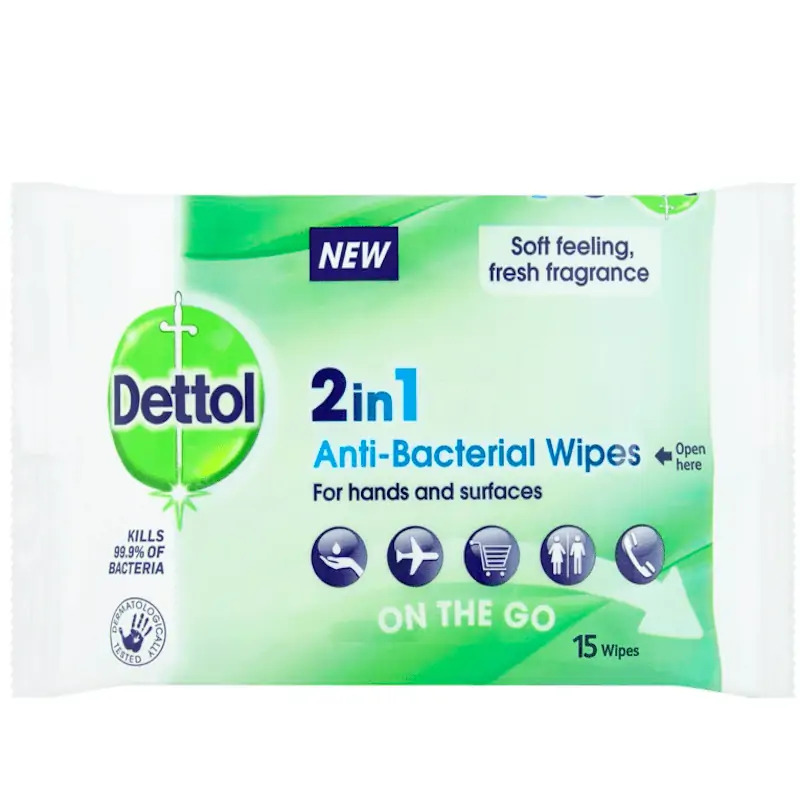 Dettol 2 in 1 Wipes 15s