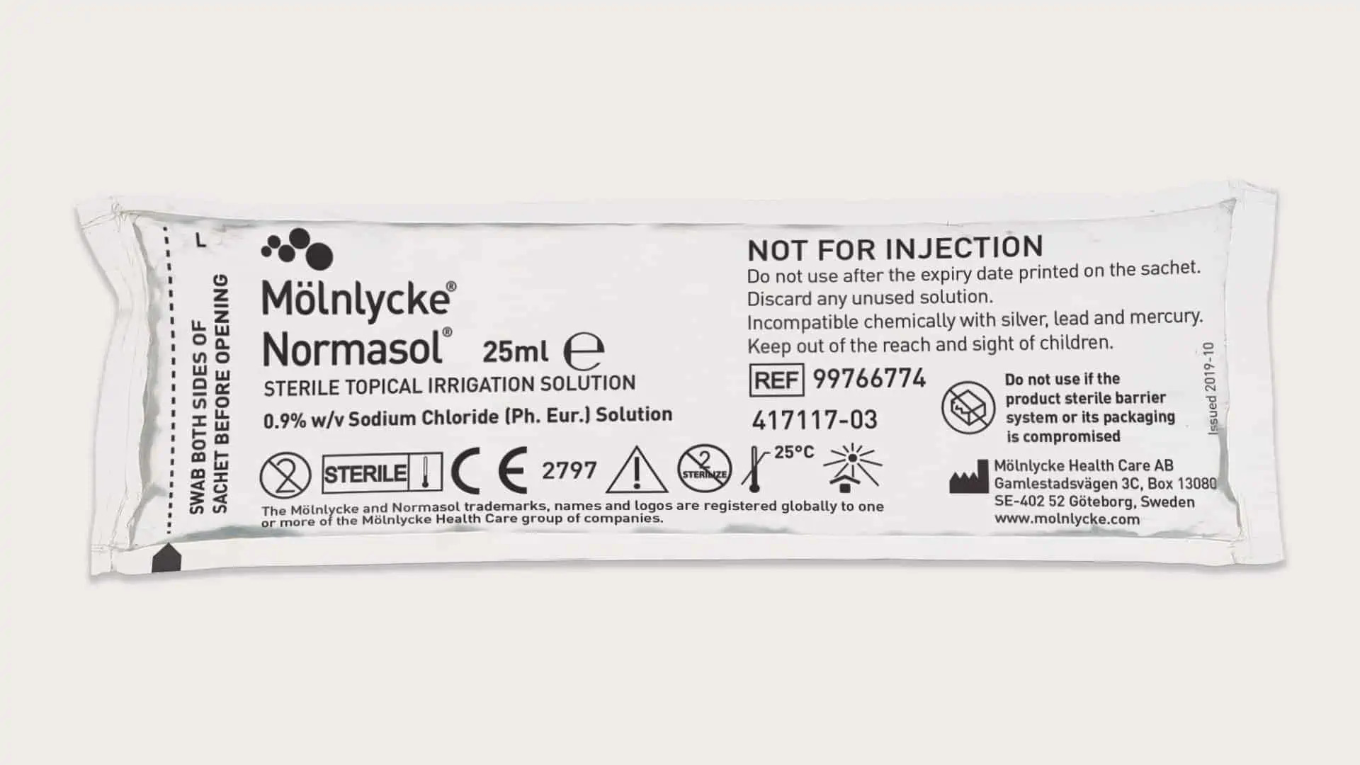 Normasol Topical Irrigation & Wound Cleansing Sachets 25x25ml